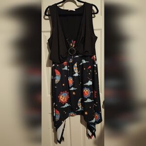 Rosegal Black and Multicolor Sun and Moon Print Hi Low Dress